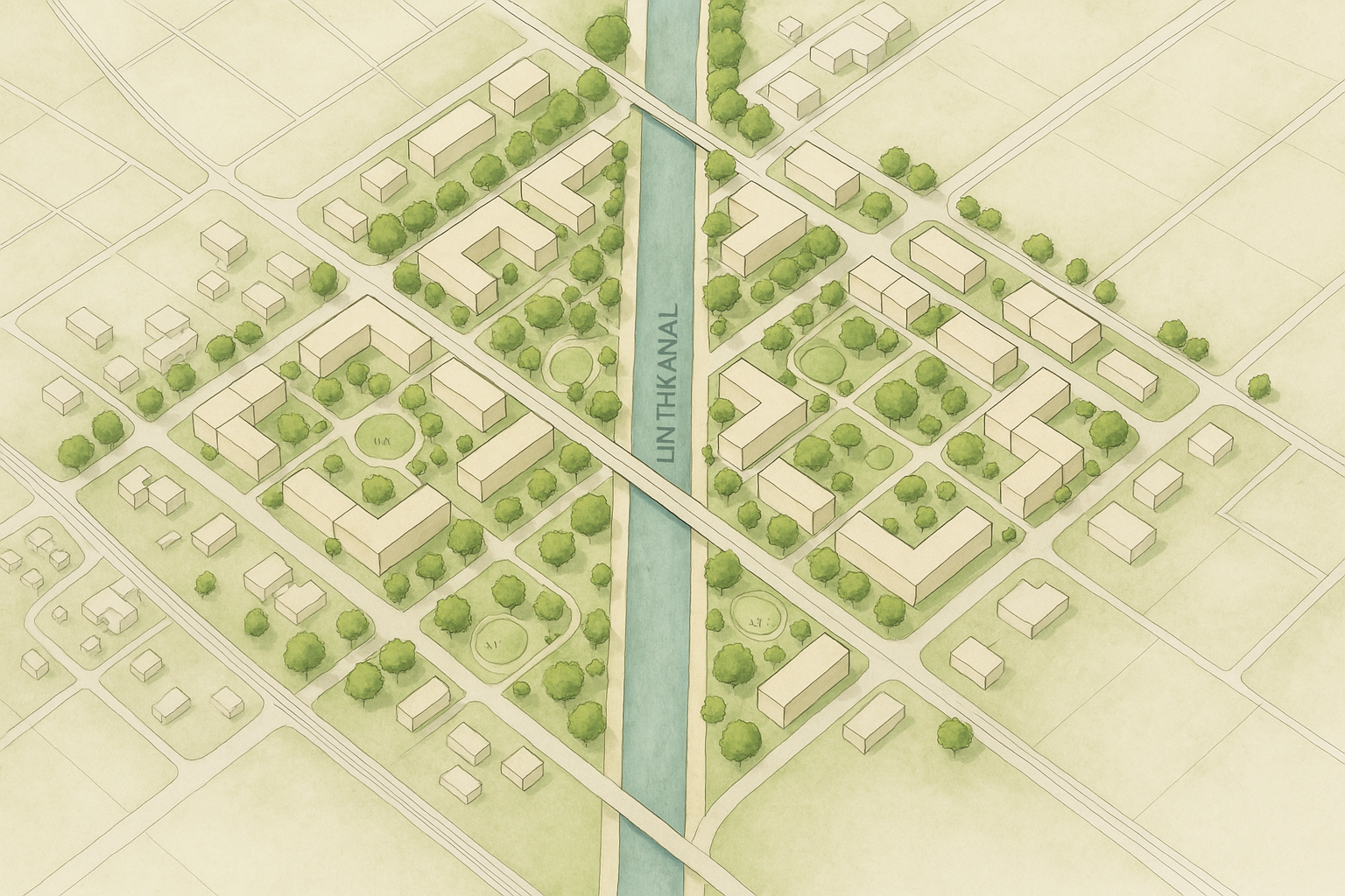 Planskizze der geplanten Zukunftssiedlung am Linthkanal